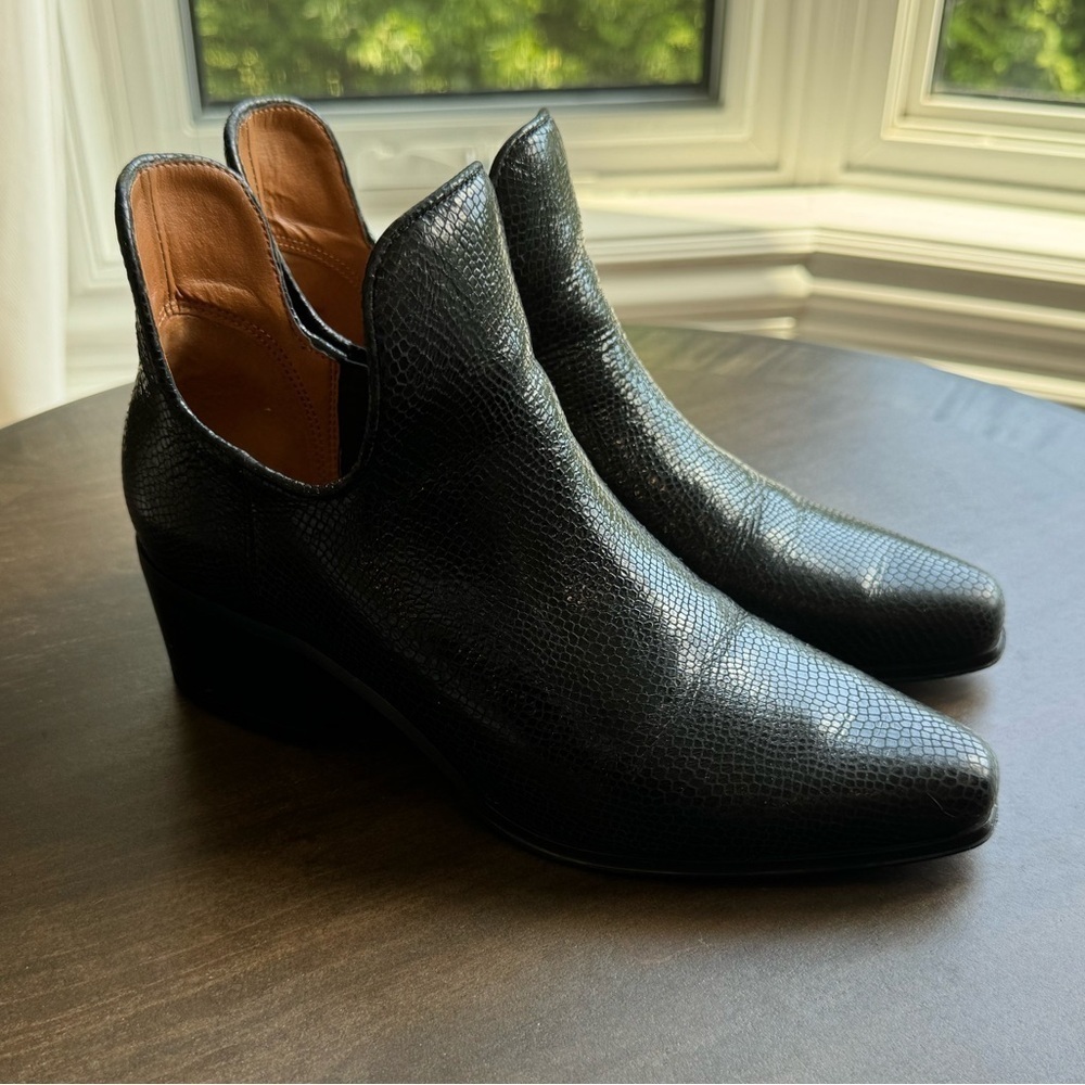 Franco Sarto Black Leather Ashbury Heeled Booties -‎ Ladies Size 7 - EUC - Picture 2 of 8